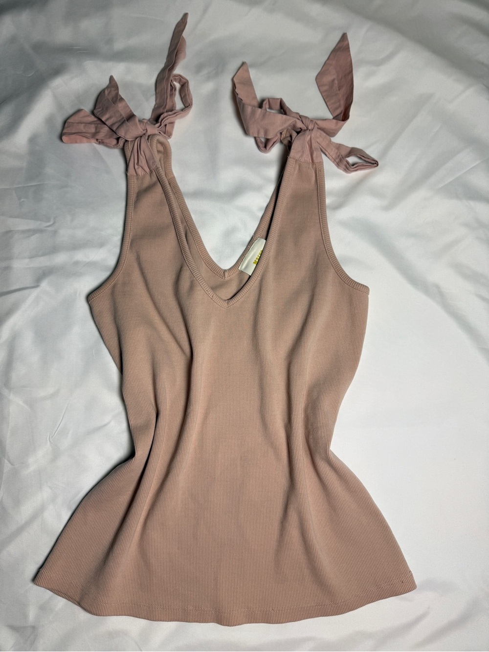 Tie-Shoulder Ribbed Tank Top - Dusty Rose